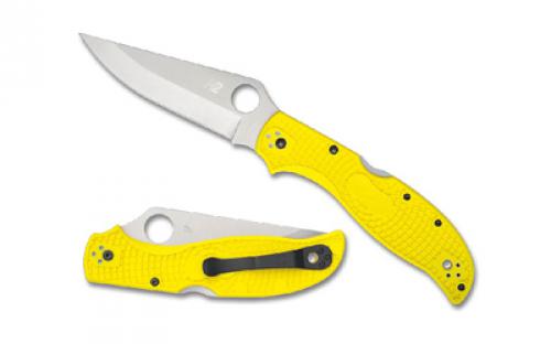 Spyderco Stretch 2 Lightweight Salt, Folding Knife, Plain Edge, Yellow FRN Handle, Satin Finish, Silver, 3.95 Blade Length, H-2 Steel C258PYL