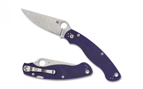 Spyderco Military 2, Folding Knife, Silver, Plain Edge, Blue G10 Handle, 4 Blade, Satin Finish, CPM-S110V Steel C36GPDBL2