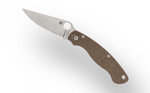 Spyderco Military 2, Folding Knife, Plain Edge, Brown Micarta Handle, 4 Blade, Satin Finish, CPM CRU-WEAR Tool Steel C36MPCW2