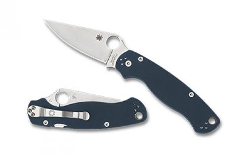 Spyderco Para Military 2, Folding Knife, Plain Edge, Cobalt Blue G10 Handle, Satin Finish, Silver, 3.45 Blade, CPM SPY27 Steel C81GPCBL2
