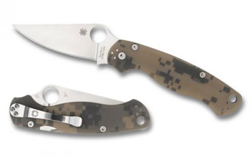 Spyderco Para Military 2, 3.45 Folding Knife, Plain Edge, Satin Finish, CPM-S45VN, G-10 Digital Camo Grip C81GPCMO2