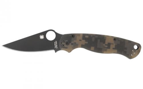 Spyderco Para Military 2, Folding Knife, 3.438 Blade, Clip Point, Plain Edge, CPM-S30V With Black DLC Finish, Camo G-10 Frame, Circle Thumb Hole/Pocket Clip C81GPCMOBK2