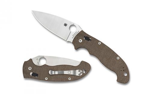 Spyderco MANIX 2 XL, Folding Knife, Plain Edge, Brown Canvas Micarta Handle, Satin Finish, Silver, 3.85 Blade, CPM CRU-WEAR Steel C95MPCW2