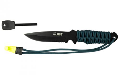 UST - Ultimate Survival Technologies ParaKnife 4.0 PRO, Fixed Blade Knife, 4" Stainless Steel Blade, Orange & Blue Paracord Handle w/ Fire Starter, Sheath, Black Oxide Finish, Combination Edge 1156868