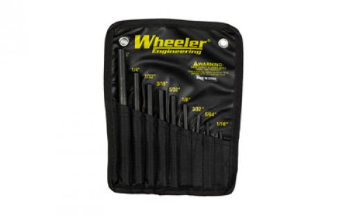 Wheeler Roll Pin Starter Set, 9 Piece, Hardened Steel, Black, Includes Nylon Sheath 710910