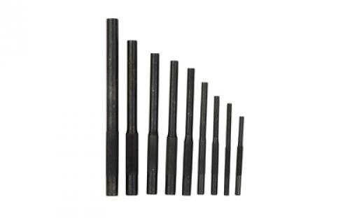 Wheeler Roll Pin Starter Set, 9 Piece, Hardened Steel, Black, Includes Nylon Sheath 710910