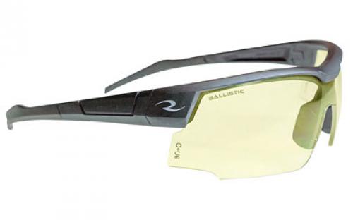 Radians Skybow Glasses, Ballistic Rated, Flexible Temple Tips, Rubberized Nosepiece, Single Lens, Grey/Yellow SB01Y0CS