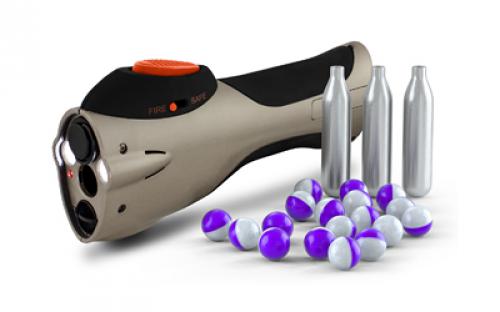 PepperBall MOBILE, Pepper Ball Launcher, Black w/Gray Accents, 3 Rounds, 350 Lumens, Laser, 5 Live SD Projectiles, 10 Inert Projectiles, 3 Co2 Cartridges, 3 AAA Batteries, Lanyard 705-01-0341