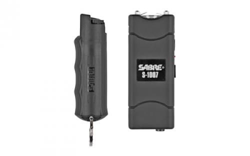 Sabre Stun Gun and Pepper Spray Package, Black Color, Stun Gun w/ Built-In 120 Lumen Flashlight, Twist Top Pepper Spray S7B-HCBK