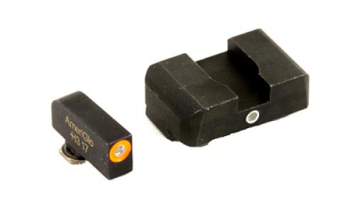 AmeriGlo Pro i-Dot, 2 Dot Complete Set, Tritium Night Sight, For Glock 17,19,22,23,24,26,27,33,34,35,37,38,39, Green Front with Orange Outline, Green Rear GL-201