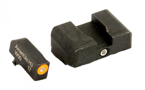 AmeriGlo Pro i-Dot, 2 Dot Complete Set, Tritium Night Sight, For Glock 20,21,29,30,31,32,36, Green Front Sight with Orange Outline/Green Rear Sight, ProGlo GL-203