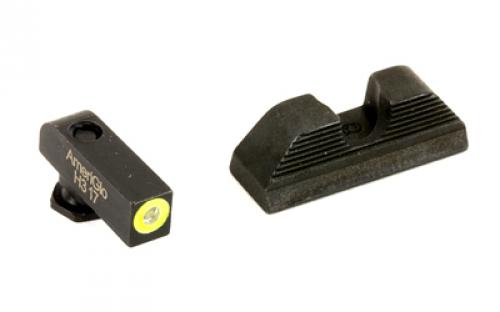 AmeriGlo UC, Sight, Fits Glock 42 and 43, Green Tritium Lime Green Lumi Outline, Front Black Serrated, Round Notch Rear GL-352