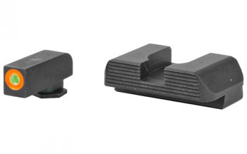 AmeriGlo Protector, Night Sight Set, For Glock 42/43/43X/48, Front/Rear, Green Tritium Orange Outline Front, Black Serrated Rear GL-436