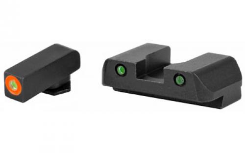 AmeriGlo Spartan Tactical Operator Sights for Glock 17,19,22,23,24,26,27,33,34,35,37,38,39 Gen 1-4, Green/Green, ProGlo Front Sight w/ Orange Outline, Pro-Operator Tritium Rear GL-446
