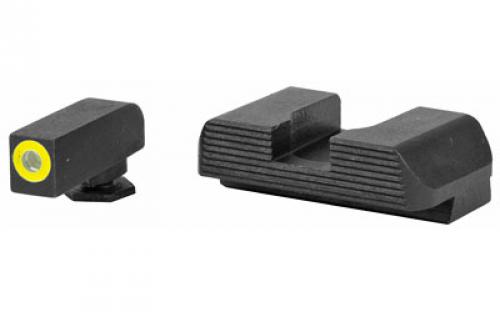 AmeriGlo Protector, Sight, Fits Glock 17,19,22,23,24,26,27,33,34,35,37,38,39, Green Tritium LimeGreen Lumi Round Outline Front, Black Serrated Rear GL-701