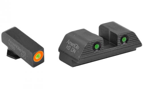 AmeriGlo Trooper, Sight, Fits Glock MOS, 17,19,22,23,24,26,27,33,34,35,37,38,39 Gen 1-4, Green Tritium with Orange Outline Front, Green Tritium Black Serrated Rear GL-816