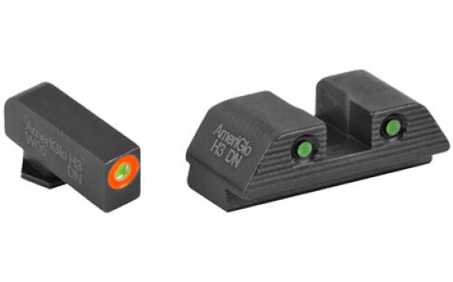 AmeriGlo Trooper, Sight, Fits Glock Gen5 17,19, Green Tritium with Orange Outline Front, Green Tritium Black Serrated Rear GL-818