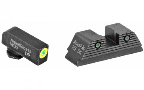 AmeriGlo Trooper, Sight, Fits Glock 17,19,19X,26,45 Gen5, Green Tritium LumiLime Outline Front, Green Tritium Black Serrated Rear, Front/Rear GL-821