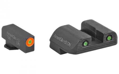AmeriGlo Trooper, Sight, Fits Glock 42 and 43, Green Tritium with Orange Outline Front, Green Tritium Black Serrated Rear GL-823