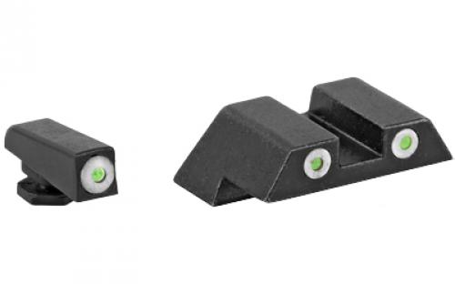 American Tactical Night Sights, For Glock Gen 1-4, Gen 5 (excluding MOS versions): 17/19/22/23/24/26/27/33/34/35/37/38/39/42/43, Green Lamps with White Rings ATINSGLOLF