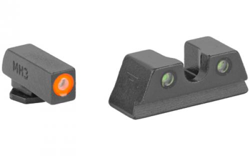 Meprolight Hyper-Bright, Tritium Sight Set, Orange Front/Green Rear, For Glock 42, 43, 43X and 48 0402203131