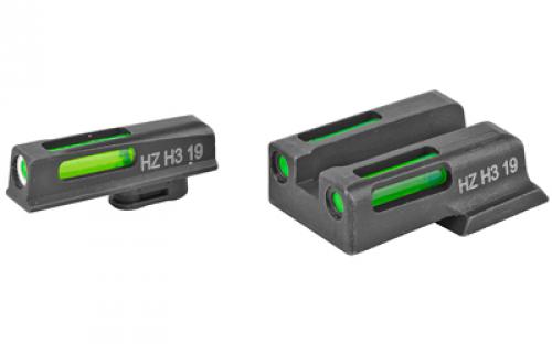 Hi-Viz LightWave H3, Fits Smith & Wesson M&P 380 SHIELD EZ, Tritium/Fiber Optic Night Sights, Green Front with White Ring and Green Rear EZN321