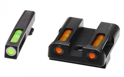 Hi-Viz LiteWave H3 Tritium/Litepipe Night Sights, Fits Glk 9/40SW/357Sig, Green Front w/White Front Ring, Orange Rear GLN425
