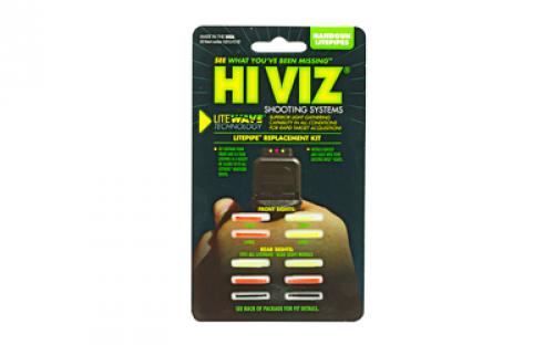 Hi-Viz LiteWave Handgun Replacement LitePipe Set. Includes Green and Red Front LitePipes in Two Sizes, Plus Green, Red and Black Rear LitePipes in One Size. Fits Any LiteWave Sight. LWH-KIT