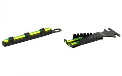 Hi-Viz Tom Buster II Turkey sight Combo Pack. Fits shotguns with threaded bead, rib widths from .250" to .437" (1/4" to 7/16") (6mm to 11.1mm). Rear sight is fully adjustable and features two Green, non-replaceable LitePipes. Front sight includes one Green and one Orange replaceable LitePipe. TB2004
