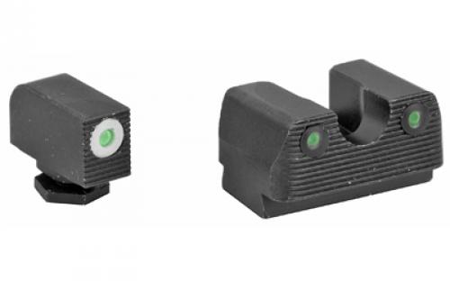 Rival Arms Tritium 3 Dot Front/Rear Green Night Sight For Glock 17/19, White Front Sight Ring, Black Nitride Quench-Polish-Quench (QPQ) Finish RA-RA1B231G