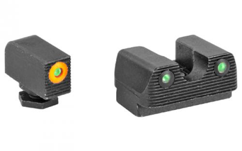 Rival Arms Tritium 3 Dot Front/Rear Green Night Sight For Glock 42/43, Orange Front Sight Ring, Black Nitride Quench-Polish-Quench (QPQ) Finish RA-RA2A231G