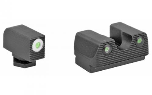 Rival Arms Tritium 3 Dot Front/Rear Green Night Sight For Glock 42/43, White Front Sight Ring, Black Nitride Quench-Polish-Quench (QPQ) Finish RA-RA2B231G