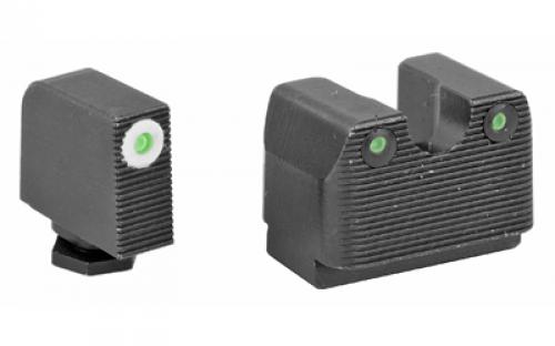 Rival Arms Tritium 3 Dot Front/Rear Green Night Sight For Glock MOS 17/19, White Front Sight Ring, Black Nitride Quench-Polish-Quench (QPQ) Finish RA-RA3B231G