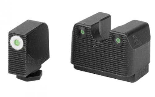 Rival Arms Tritium 3 Dot Front/Rear Green Night Sight For Glock MOS 17/19, White Front Sight Ring, Black Nitride Quench-Polish-Quench (QPQ) Finish RA-RA3B231G