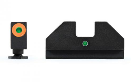 XS Sights F8 Night Sight, Fits Glock Models 17/19/22/23/24/26/27/31/32/33/34/35/36/38/, Taurus G3c/GX4/New Production G3, Walther PDP, Green with Orange Outline Front, Green Rear, Tritium Front/Rear GL-F006P-5
