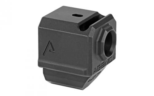 Agency Arms Gen4 Compensator, Features a single top venting port and a front sight hole, Two set screws with an Allen Wrench and a vial of Rockset are included in package, Compatible with the Glock 17/19/34, Standard 1/2 x 28 thread pitch, Black finish 417S-G4-BLK