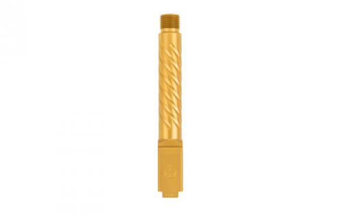 Ballistic Advantage Premium Series, 9MM, 4.5 Threaded Barrel, 1/2x28, Spiral Fluting, For Glock 19 Gen 3-5, PVD Finish, Gold BAPSG195T3G