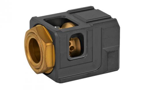 Chaos Gear Supply Qube Compensator, Black/Gold Finish, 1/2X28  Thread Pitch QUBECOMPBLKGLD
