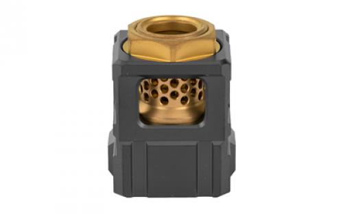 Chaos Gear Supply Qube Compensator, Black/Gold Finish, 1/2X28  Thread Pitch QUBECOMPBLKGLD