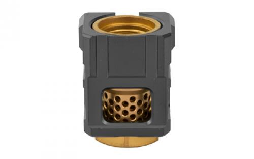 Chaos Gear Supply Qube Compensator, Black/Gold Finish, 1/2X28  Thread Pitch QUBECOMPBLKGLD