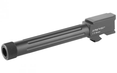 Lone Wolf Distributors AlphaWolf Barrel, 9MM, Salt Bath Nitride Coated, Threaded/Fluted, 416R Stainless Steel, 1/2x28 TPI, For Glock 17, Includes Thread Protector, Made in the USA AW-17TH