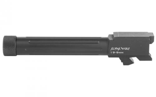 Lone Wolf Distributors AlphaWolf Barrel, 9MM, Salt Bath Nitride Coated, Threaded/Fluted, 416R Stainless Steel, 1/2x28 TPI, For Glock 19, Includes Thread Protector, Made in the USA AW-19TH