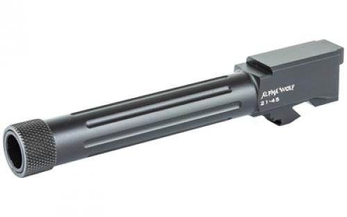 Lone Wolf Distributors AlphaWolf Barrel, 45 ACP, Salt Bath Nitride Coated, Threaded/Fluted, 416R Stainless Steel, .578x28 TPI, For Glk 21, Includes Thread Protector, Made in the USA AW-2145TH