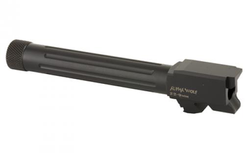 Lone Wolf Distributors AlphaWolf Barrel, 9MM, Salt Bath Nitride Coated, Threaded/Fluted, 416R Stainless Steel, Conversion to 9mm Stock Length, For Glk 22/31 Gen 1-4, Includes Thread Protector, Made in the USA AW-229TH