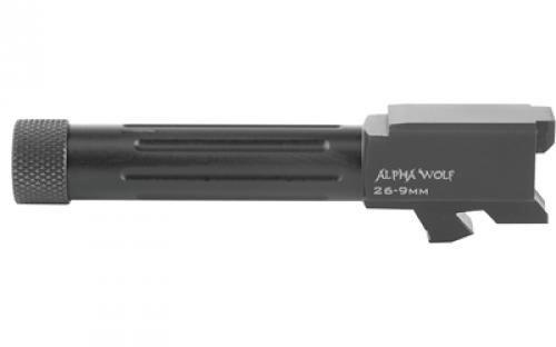 Lone Wolf Distributors AlphaWolf Barrel, 9MM, Salt Bath Nitride Coated, Threaded/Fluted, 416R Stainless Steel, 1/2x28 TPI, For Glk 26, Includes Thread Protector, Made in the USA AW-26TH