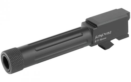Lone Wolf Distributors AlphaWolf Barrel, 9MM, Salt Bath Nitride Coated, Threaded/Fluted, 416R Stainless Steel, Conversion to 9mm Stock Length, For Glk 27/33, Includes Thread Protector, Made in the USA AW-279TH