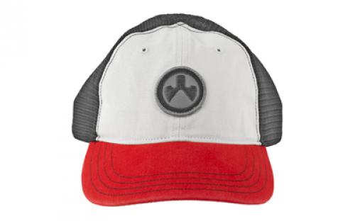 Magpul Industries Icon Patch Garment Washed Trucker Hat, Stone/Black/Red, One Size Fits Most MAG1105-110