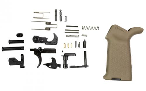 Aero Precision M5 Lower Parts Kit, For AR15, Magpul MOE Grip in Flat Dark Earth, M5 (.308) Takedown Pin, M5 (.308) Pivot Pin, Takedown/Pivot Detent, Takedown/Pivot Spring, M5 (.308) Bolt Catch, Bolt Catch Buffer, Bolt Catch Roll Pin, Bolt Catch Spring, Extended Magazine Catch Button, Magazine Catch Body, Magazine Catch Spring, Buffer Retainer, Buffer Retainer Spring, Safety Select