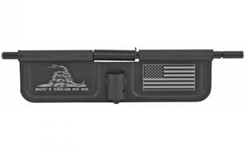 Bastion Bastion, Don't Tread On Me, AR-15 Ejection Port Dust Cover, Black/White Finish, Don't Tread On Me/Gadsden Flag Laser Engraved On open Side Only, Fits Standard 223/556/6.8/6.5 BASEPDC-BW-75DTOM