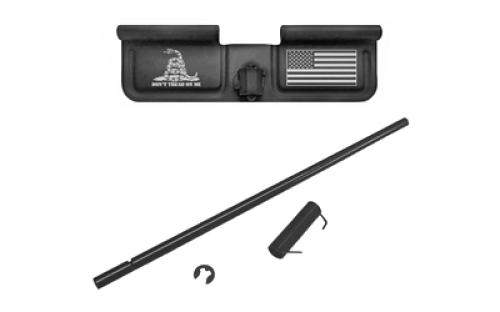 Bastion Bastion, Don't Tread On Me, AR-15 Ejection Port Dust Cover, Black/White Finish, Don't Tread On Me/Gadsden Flag Laser Engraved On open Side Only, Fits Standard 223/556/6.8/6.5 BASEPDC-BW-75DTOM